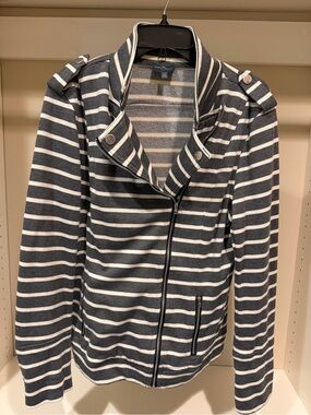 Market & Spruce Gray and Cream Striped Moto Knit Jacket